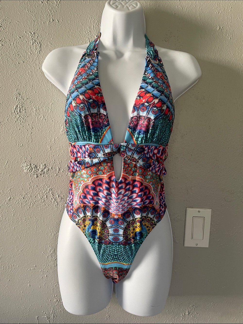 Kids Multicolor Halter One-Piece Bodysuit with Keyhole Detail